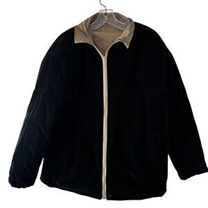 Free Country Reversible Full Zip Black Corduroy Taupe Nylon Jacket Mens XL